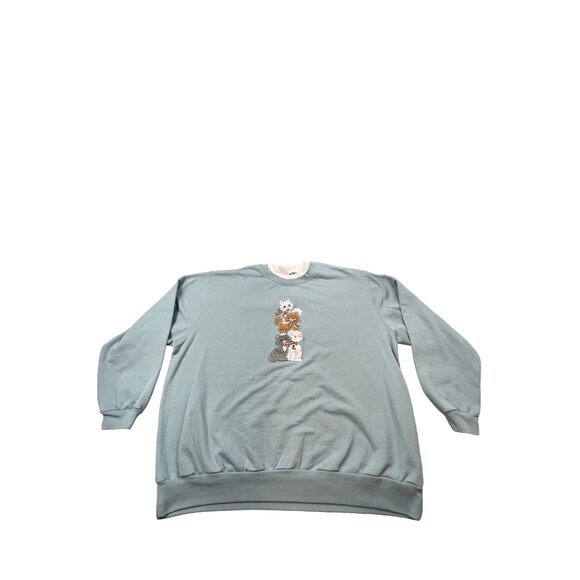 Morning Sun Womens 2XL Blue Cat Embroidered Teacher Country Granny Sweatshirt - Picture 1 of 9